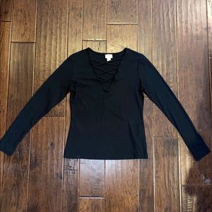 Crisscross front long sleeve shirt